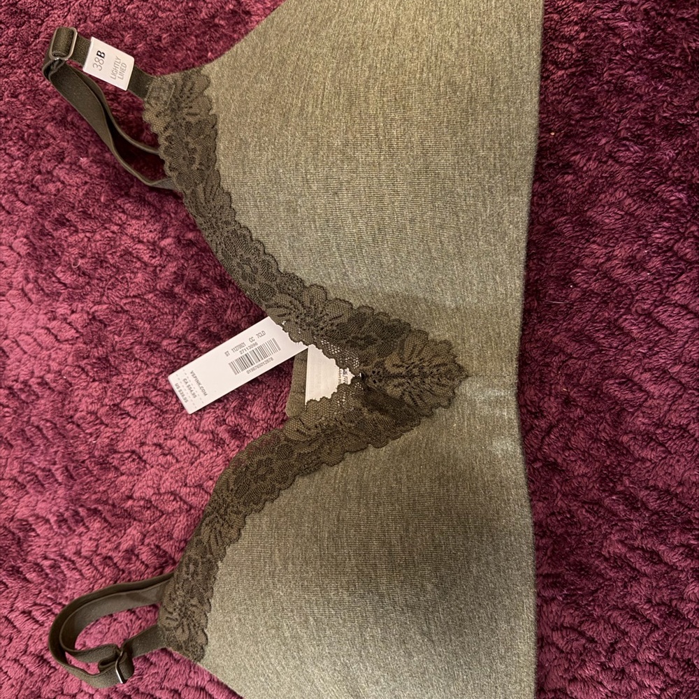 Women's Victoria’s Secret Pink Lace-Trim Wireless Bra — Olive Green